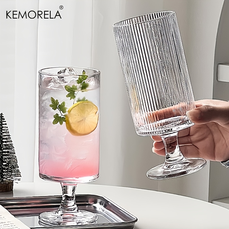 KEMORELA 1pc 우아한 하이풋 유리컵 수직 줄무 - Wine Beer Foot 리뷰 및 가격