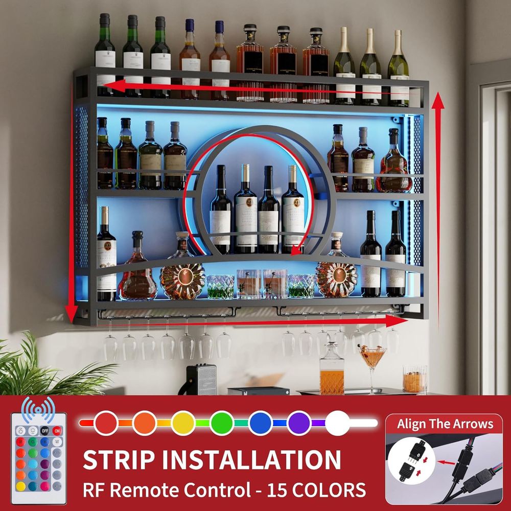 3단 46인치 와인랙 벽걸이형 LED 조명 포함, 선셋 - Wine Rack Wall Mount 리뷰 및 가격