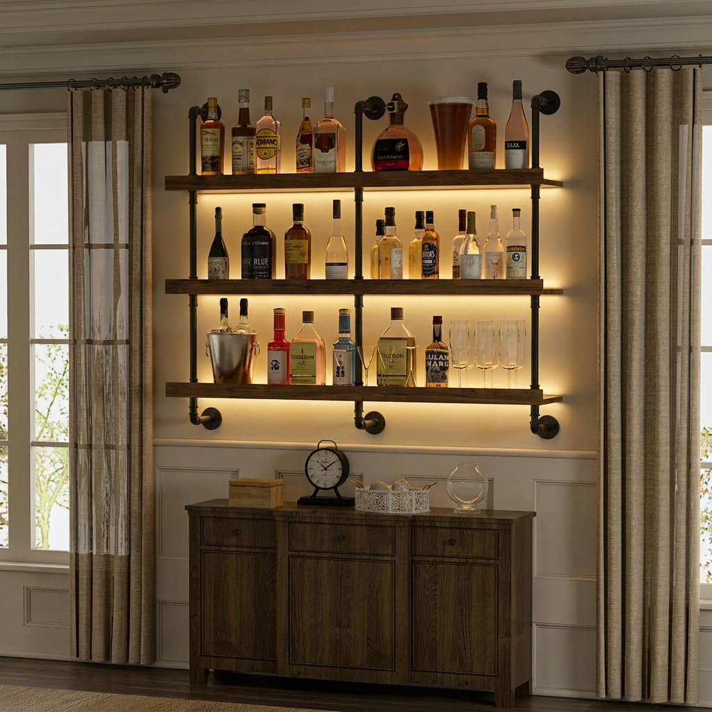 벽걸이식 LED 조명 와인랙 3단 플로팅 바 선반 주류 - Wine Rack Wall Mount 리뷰 및 가격