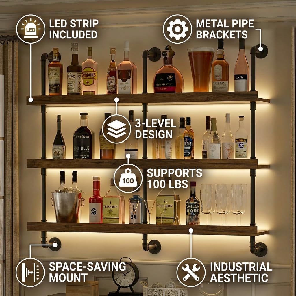 벽걸이식 LED 조명 와인랙 3단 플로팅 바 선반 주류 - Wine Rack Wall Mount 리뷰 및 가격