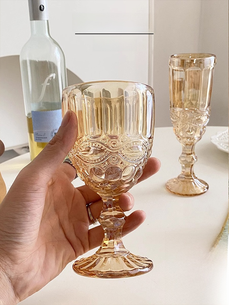 앰버 릴리프 하이풋 샴페인 글라스 빈티지 코트 컵 유럽 - Wine Beer Foot 리뷰 및 가격